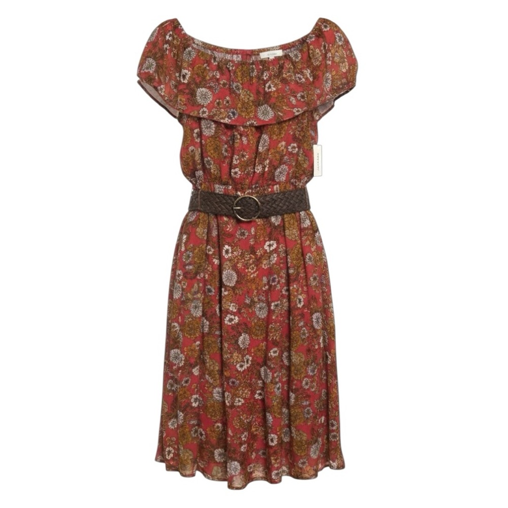 Tacera- NWT- Large Brown Floral Dress with Belt!